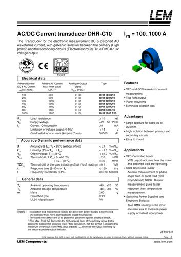 LEM 交直流多用途电流变送器DHR 200 C 10产品介绍（英文）