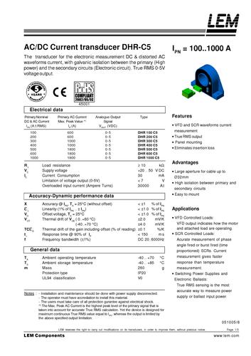 LEM 交直流多用途电流变送器DHR 1000 C 5产品介绍（英文）