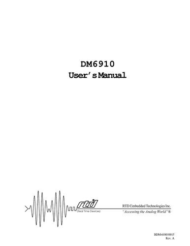 RTD PC/104 数据模块板DM6910HR Hardware Manual