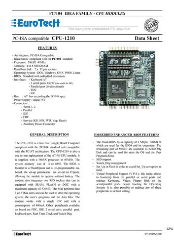 EuroTech PC/104-CPU模块CPU-1210