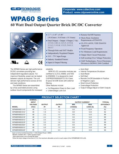 C&D西恩迪 WPA60系列模块电源产品说明书