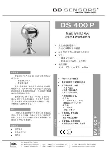 德国 BD SENSORS 智能型电子压力开关 DS 400 P产品说明