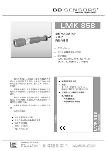德国 BD SENSORS  分体式塑料投入式液位计 LMK 858 产品说明