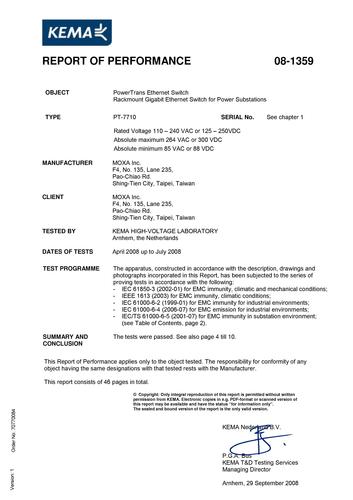 MOXA PT系列交换机通过KEMA测试报告1