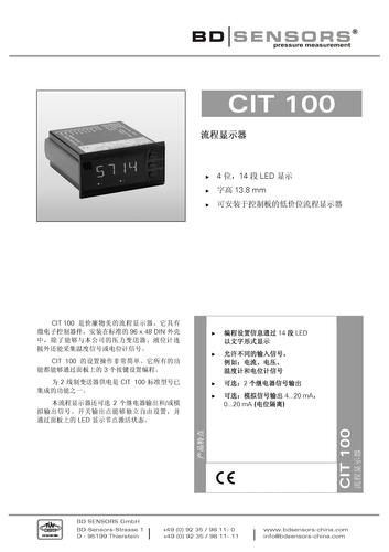 BD SENSORS-博德 CIT 100流程显示器产品说明书