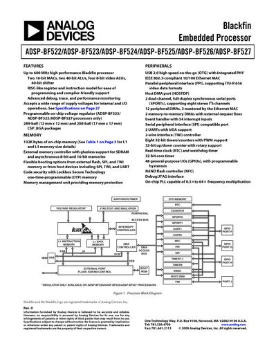 ADI ADSP-BF522:  具有高级外设和低待机功耗的Blackfin处理器英文产品数据手册