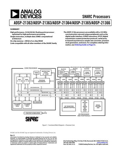 ADI ADSP-21363：ADSP-21363 —— 面向通用型应用的高性能32位浮点SHARC处理器英文产品数据手册