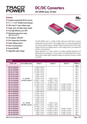瑞士高性能DC/DC TEN系列电源资料文档