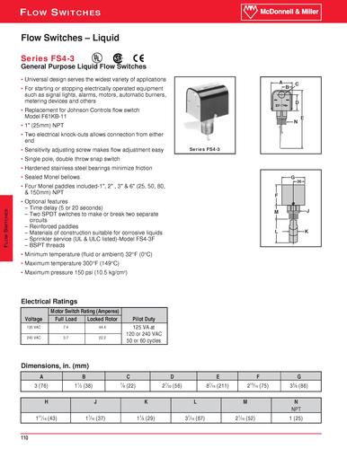 美国ITT水流开关FS4-3J选型手册