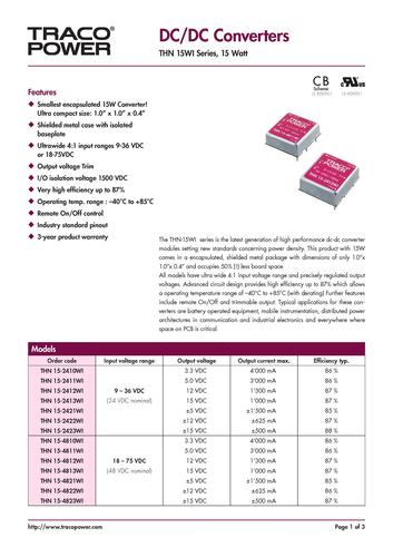 瑞士尖端电源TRACOPOWER高性能直流转直流THN系列安装说明