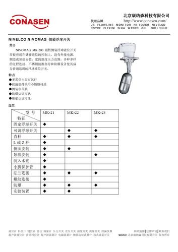 NIVELCO NIVOMAG 侧装浮球开关介绍