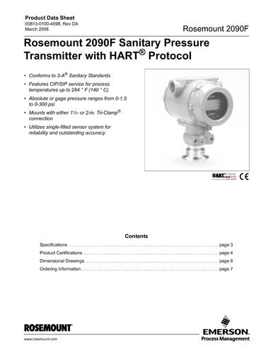 罗斯蒙特 采用 HART协议的2090F卫生型压力变送器