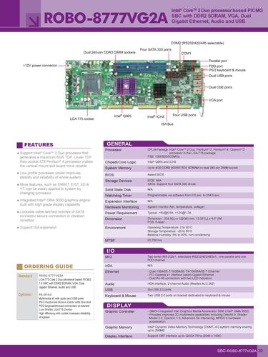 瑞传 ROBO-8777VG2A-PICMG1.0架构工业主板说明书