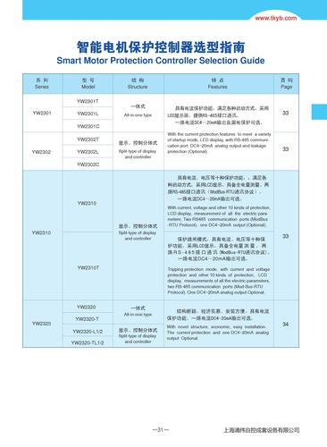 涌纬自控  智能马达保护控制器选型样本-中英文对照版