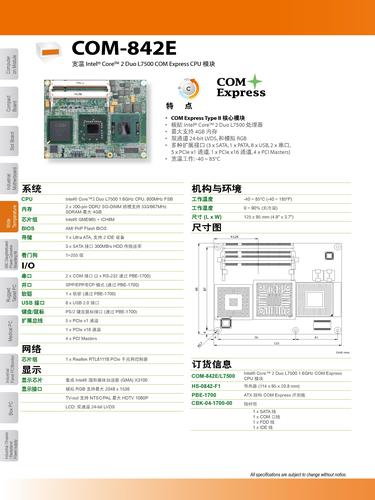 宽温 Intel? Core? 2 Duo L7500 COM Express CPU 模块COM-842E