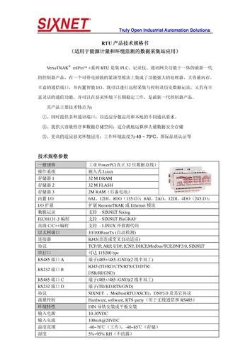 SIXNET RTU产品技术规格书-能源及环保数据采集站应用
