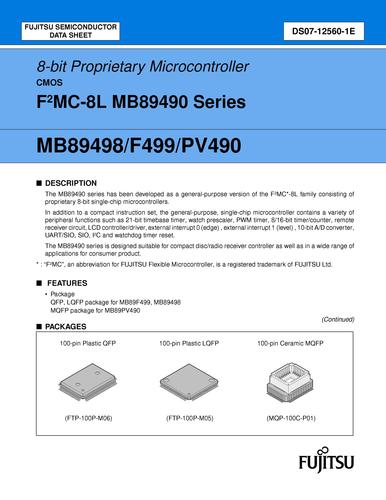 FUJITSU 微处理器MCU系列MB89F499PF英文说明书