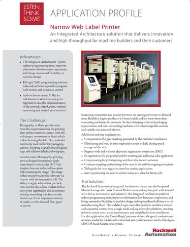 APPLICATION PROFILE Narrow Web Label Printer