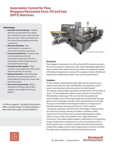 Automation Control for Flow Wrappers/Horizontal Form, Fill and Seal (HFFS) Machines