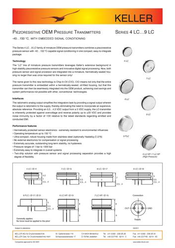 Keller 4LC...9LC系列OEM压力变送器 英文样本