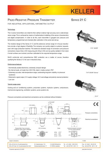 Keller 21C系列压力变送器 英文样本