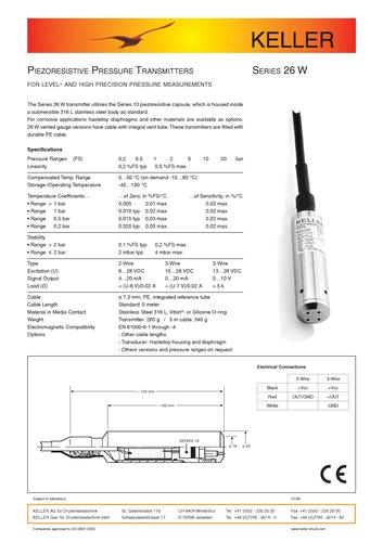Keller 26W系列液位变送器 英文样本