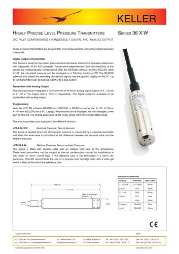 Keller 36XW系列液位变送器 英文样本