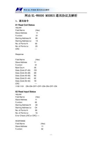昆仑海岸 网由KL-W8000 MODBUS通讯协议及解析