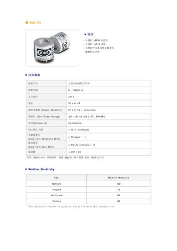 昆山金诺 KGS701气体传感器产品说明