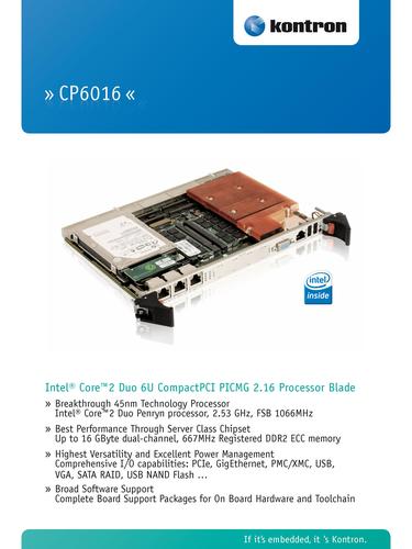 控创3U CompactPCI 处理器板CP6016技术参数下载