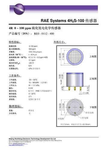 昆山诺金-RAE Systems 4H2S-100传感器产品介绍