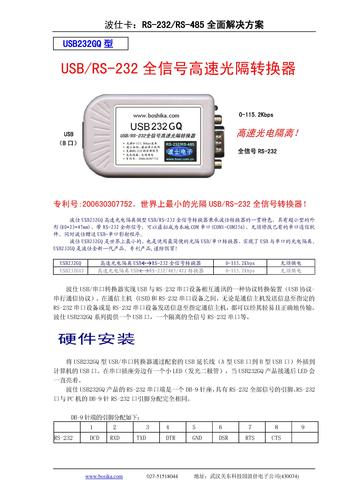 波仕电子 USB/RS-232全信号高速光隔转换器产品说明