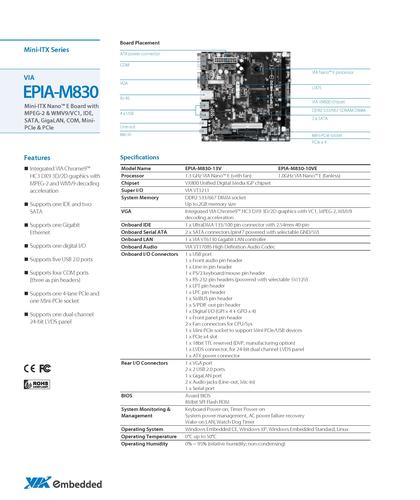 威盛 EPIA-M830 Mini-ITX系列嵌入式主板产品简介(英文)