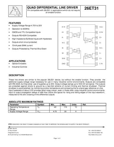 IC-Haus 26ET31 24V线路驱动器（Line Drivers and Interfaces）