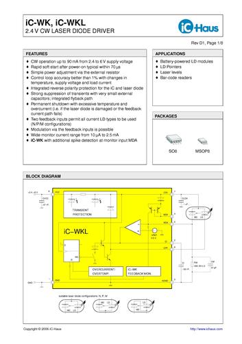 IC-Haus iC-WK/iC-WKL激光驱动器（Laser Drivers）