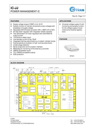 IC-Haus iC-JJ DC/DC变换器（Converters）