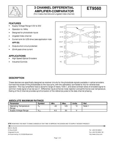 IC-Haus ET9560放大器比较器（英文）