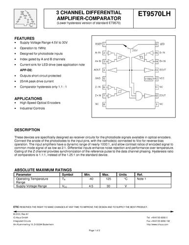 IC-Haus ET9570放大器比较器（英文）