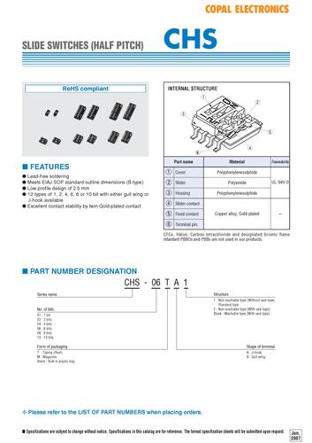 COPAL CHS 滑动开关（Slide Switches）