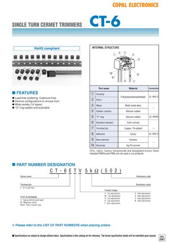 COPAL CT-6 金属陶瓷型微调电位器（Trimmer Potentiometers）