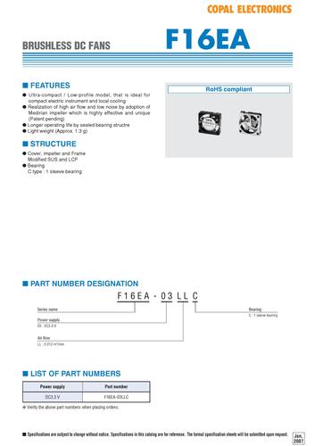 COPAL F16EA 无电刷DC风扇（DC Fans） 选型册