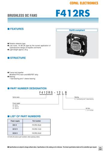COPAL F412RS 无电刷DC风扇（DC Fans）选型册