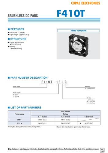 COPAL F410T 无电刷DC风扇（DC Fans） 选型册