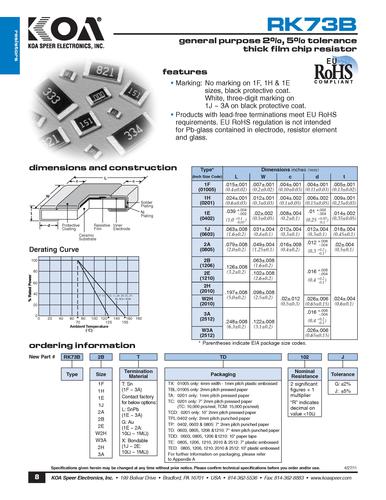 KOA RK73B 防硫化片状电阻 Resistors(SMD)