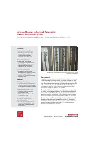 Arkema升级改造为罗克韦尔过程自动化系统PlantPAx