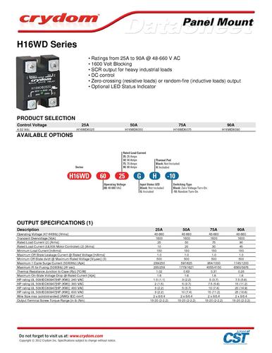 Crydom 快达 H1系列的新型产品选型册