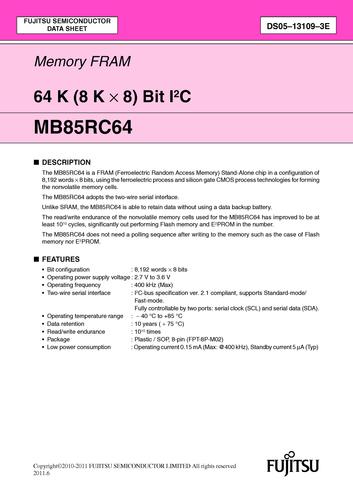 FUJITSU IIC接口存储芯片MB85RC64 系列英文资料