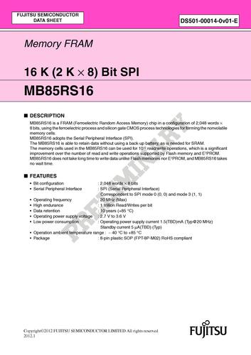 FUJITSU SPI接口存储芯片MB85RS16 系列英文资料