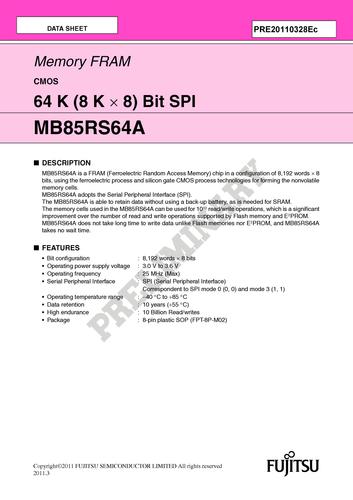 FUJITSU SPI接口存储芯片MB85RS64 系列英文资料