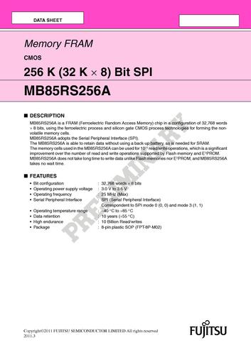 FUJITSU SPI接口存储芯片MB85RS256A 系列英文资料